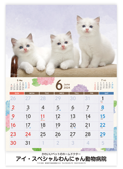 わんにゃんカレンダー2024 子犬・子猫専門動物病院向け名入れカレンダー